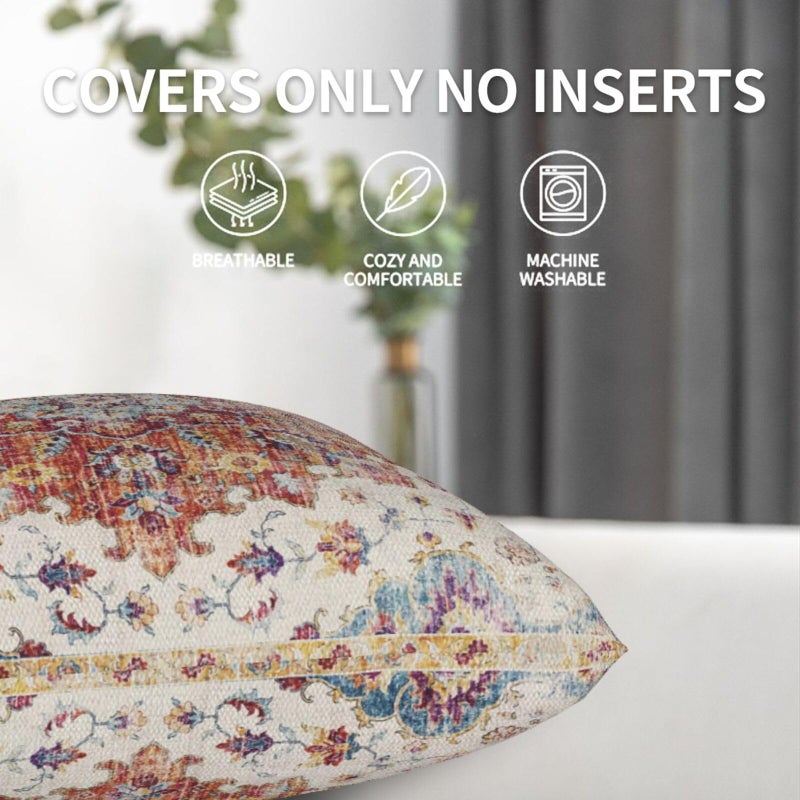 Sunshineyan Boho وسادة يغطي 18x18 مجموعة من 2 الأزرق البرتقالي نمط السجاد البوهيمي في الهواء الطلق الزخرفية رمي الوسائد الكتان تصميم العرقية خمر مزرعة حالات وسادة لديكور الأريكة الأريكة - Image 5